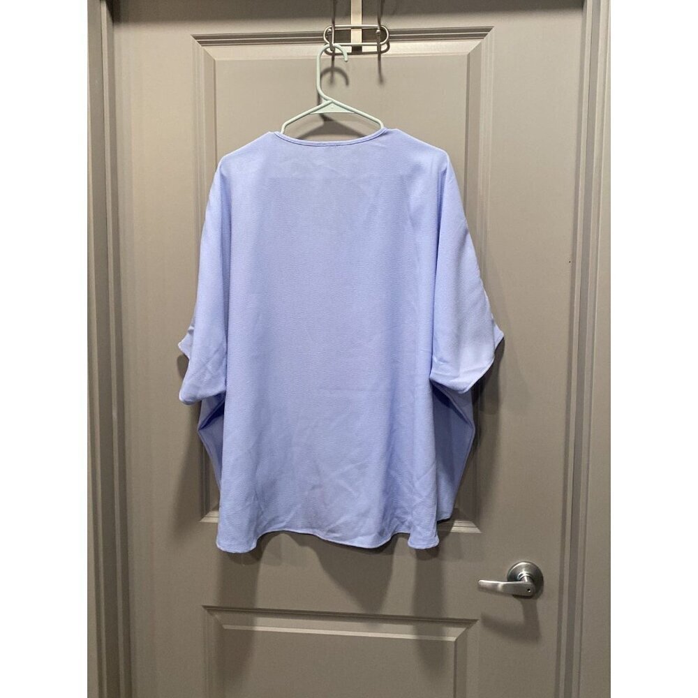 Oversized Blue Blouse M Flowy V Neck Top - Picture 3 of 4